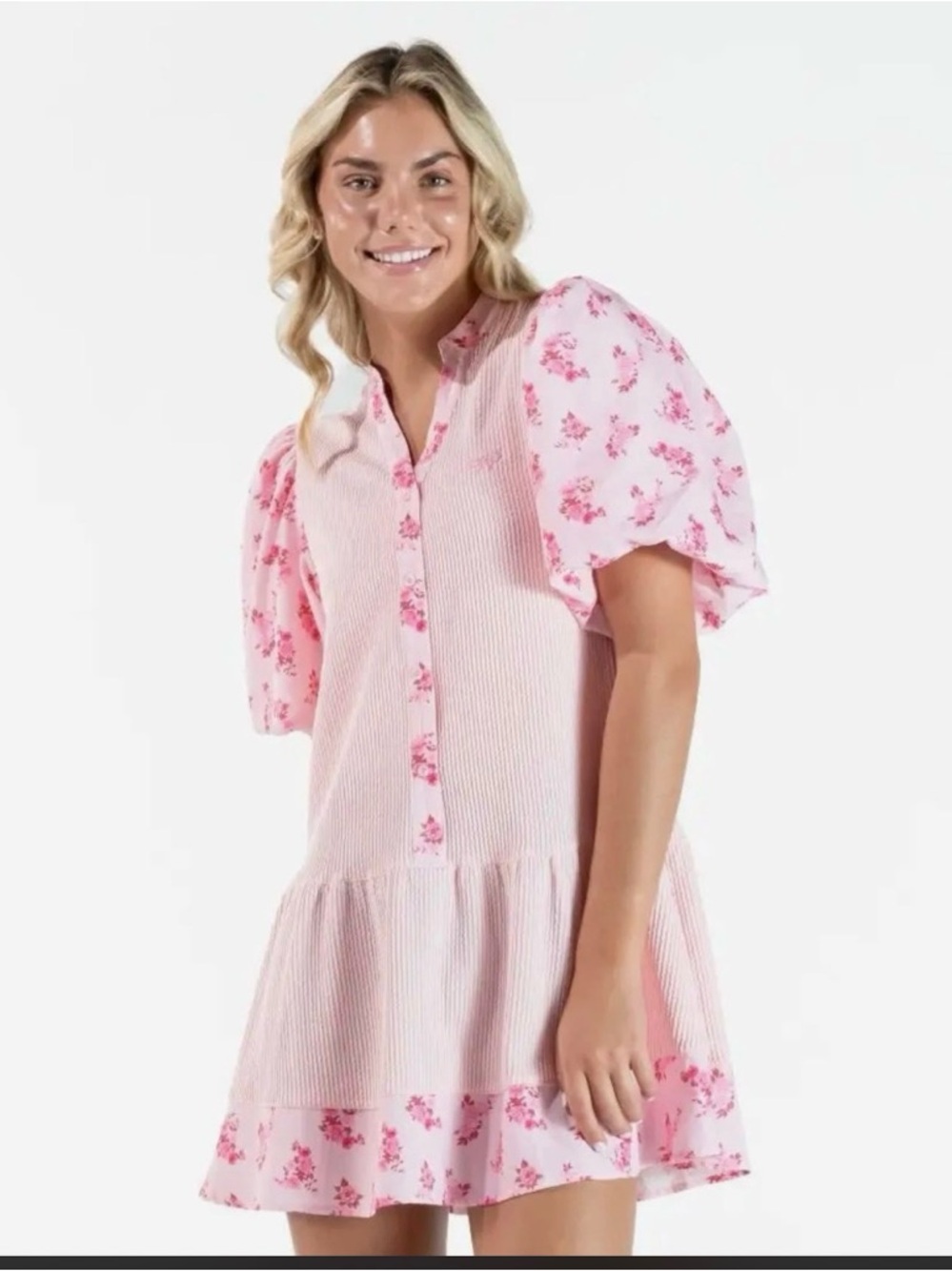 Simply Southern Pink Floral Puff-Sleeve Top